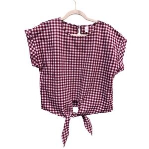 red Gingham Tie Front Top Cottagecore Coquette Picnic Aesthetic Cropped Blouse M